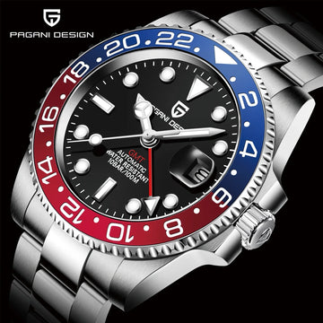 NEW LUXURY DESIGN PD-1662 GMT SapphireGlass Stainless Steel 100M Waterproof Automatic Mechanical Wristwatch